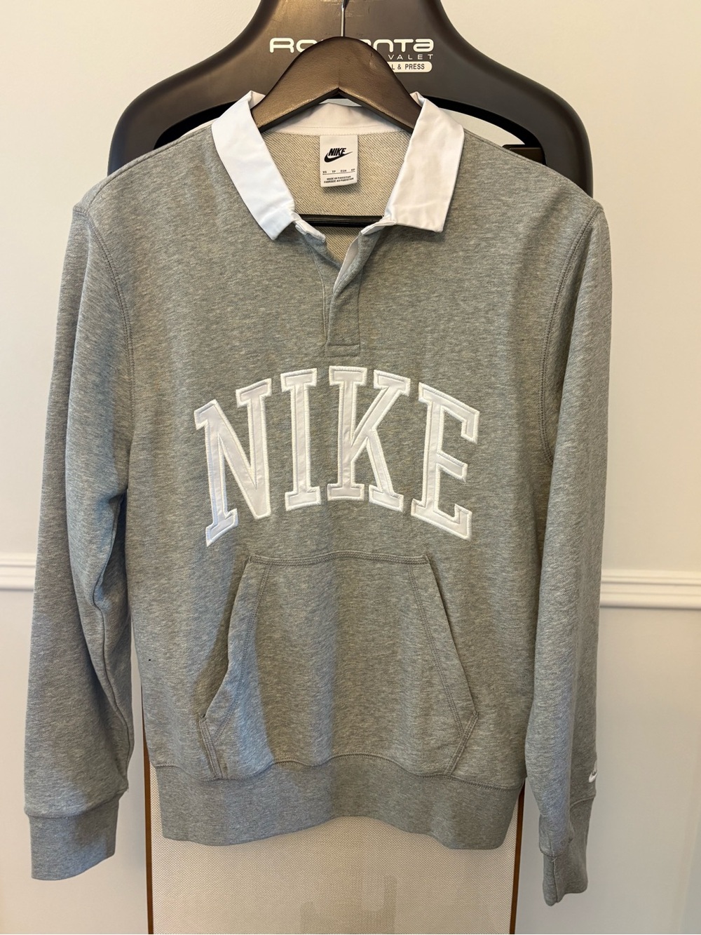 Nike Grey Pullover with White Rugby Collar and Embroidered Logo